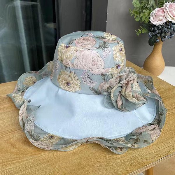Sombrero De Pescador Elegante De Flores Para Mujer De Verano Sombrero De Sombrilla De Ala Ancha Transpirable Plegable Para Vacaciones Turismo Playa Average Size Gray-image