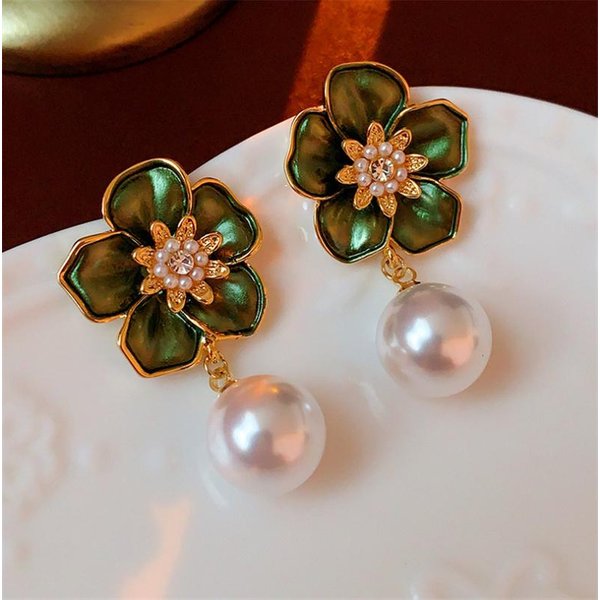 Pendiente De Flor De Camelia ImitacióN Perla De Moda Para Mujer Accesorios De JoyeríA De Lujo Brown-image