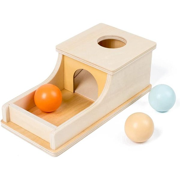 Caja De Madera Montessori Con Pelota Y CajóN Juego De Aprendizaje EducacióN Temprana Preescolar Entrenamiento EnseñAnza Ayudas Para NiñOs Juguetes Para BebéS Beige-image