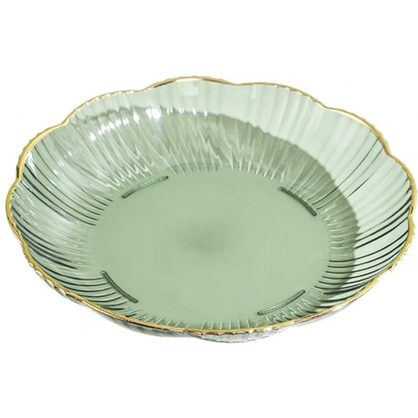 Plato De Fruta Plato De Ensalada Plato Apilable Para Servir Bocadillos Elegante Borde Dorado Plato Redondo Irrompible Para Ensalada Y Postre Para Uso Moderno-image