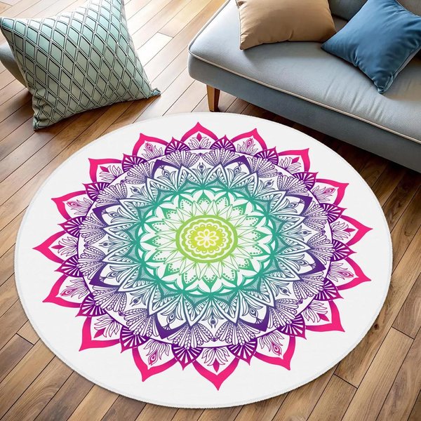 Elegancki OkrąGłY Dywan Mandala W Kolorze ZłOtym, Mata Do Jogi Mandala AntypośLizgowa MięKki Dywanik Dekoracyjny Mata PodłOgowa 90Cm-Dia.-image
