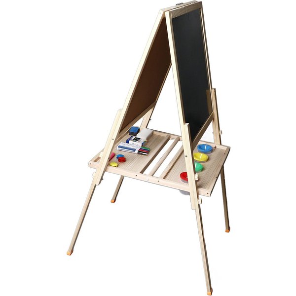 Caballete De Arte De Doble Cara Pizarra Blanca Y Pizarra De Madera Borrable MagnéTico Dibujo De Doble Cara-image