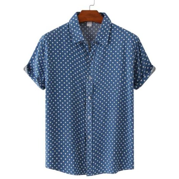 Camisa Hawaiana De Manga Corta Con Lunares Para Hombre, Blusa Informal De Verano Con Botones Para Uso Diario En La Calle, Vacaciones Y Viajes. XL Gray-image