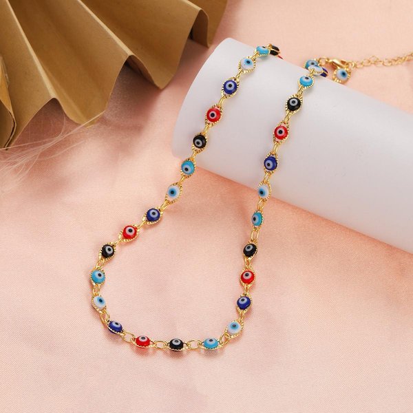 Collar Azul Turco Ojo Maligno Para Mujer Moda Color Dorado Acero Inoxidable Collares Esmalte Cuentas JoyeríA Regalo-image