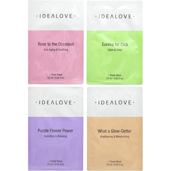 Idealove, Paquete Variado De Belleza Y Cuidado De La Piel, 4 Mascarillas Faciales De Tejido, 25 Ml (0,85 Onzas LíQuidas) Cada Green-image