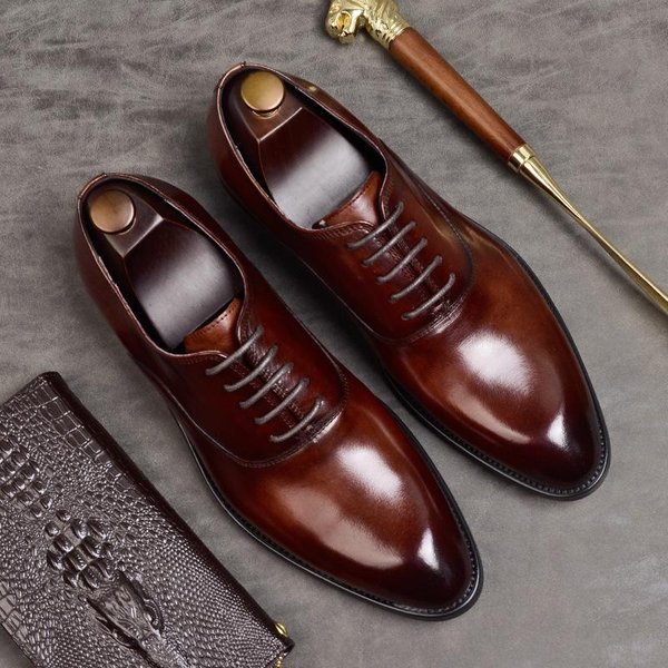 Zapatos Formales De Hombre Zapatos Oxford De Cuero Genuino Para Hombre Italianos 2025 Zapatos De Vestir Boda Cordones Zapatos De Negocios De Cuero 869 41 BorgoñA-image