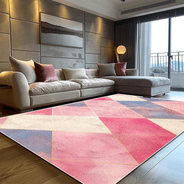 Alfombra GeoméTrica Rosa Moderna Para Sala De Estar DecoracióN De ÁRea Grande Alfombras Para El Hogar Para Dormitorio Suave Antideslizante 200X300 Esterilla Para Sofá De SalóN 100*160Cm-image