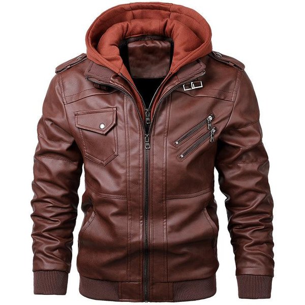 Nueva Chaqueta De Cuero Con Capucha Chaqueta Recreativa De Motociclista Para Hombre Capucha Desmontable Chaqueta De Cuero Para Hombre M-image