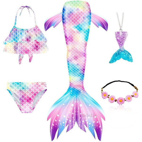 StróJ KąPielowy Dla Dziewczynek Z Ogonem Syreny Na Plażę I Basen Kostium MałEj Syrenki Bikini Cosplay Kostium Na BożE Narodzenie Urodziny 110(3-4T)-image