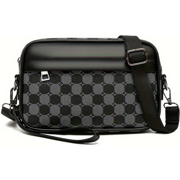 Stylowa MęSka Torba Na Ramię Ze SkóRy Syntetycznej - Uniwersalna Torba Typu Crossbody I KopertóWka, Regulowany Pasek, Czarna-image