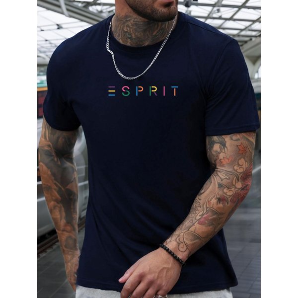 T-Shirt Z KróTkim RęKawem Esprit MęSki 100% BawełNa Koszula Z Nadrukiem Letnia OkrąGłY Dekolt OddychająCa Codzienna Moda Fajny T-Shirt 2XL-image