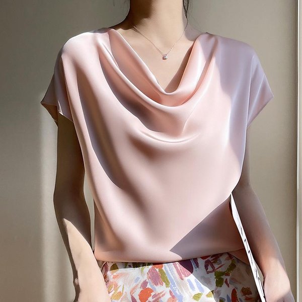 Damski T-Shirt Z KróTkim RęKawem Na Lato LuźNy Puszysty Jednokolorowy OkrąGłY Dekolt Modny Wszechstronny Top Xxxxxl RóżOwy-image