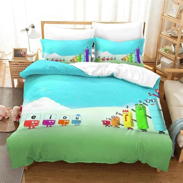 Juego De Cama De Dibujos Animados Con Estampado 3D De Moda Number-Blocks Doble Individual King Funda NóRdica EdredóN Funda De Almohada NiñOs NiñAs Adultos Dormitorio 70X133Cm 2Pcs-image