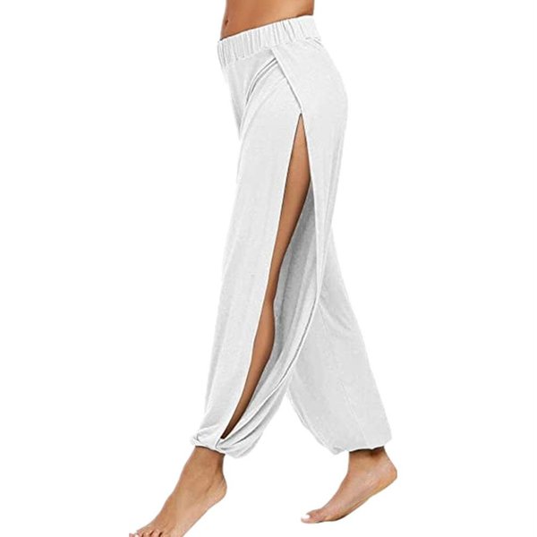 Nuevos Pantalones De Moda Para Mujer, Pantalones De Yoga, Pantalones Harem Para Mujer, Pantalones De CháNdal De Playa Hippie Con Abertura Lateral XXL White-image