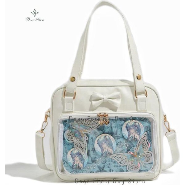 Urocza Torba Ita Z Kokardką DziewczęCa Przezroczysta Torba Listonoszka Damska Modna Torba Na Ramię Crossbody Damska Torba Tote DIY Z Odznakami Lolita Torebka 30X27X8Cm White-image