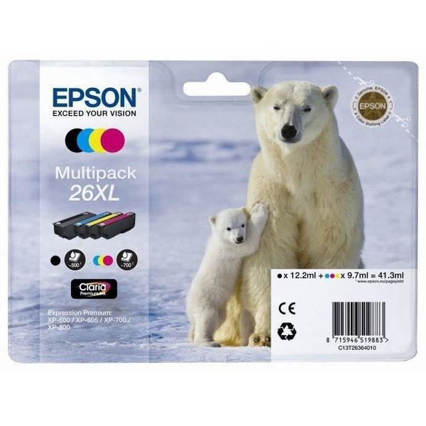 Epson Multipack T2636 XL - Oso Polar - Negro, Cian, Amarillo, Magenta (C13T26364010)-image