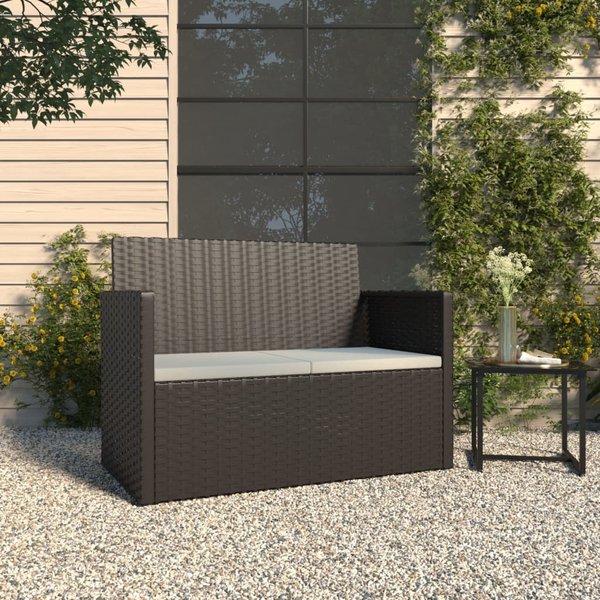 Vidaxl ŁAwka Ogrodowa Z Poduszkami, Czarna, 105 Cm, Polirattan-image