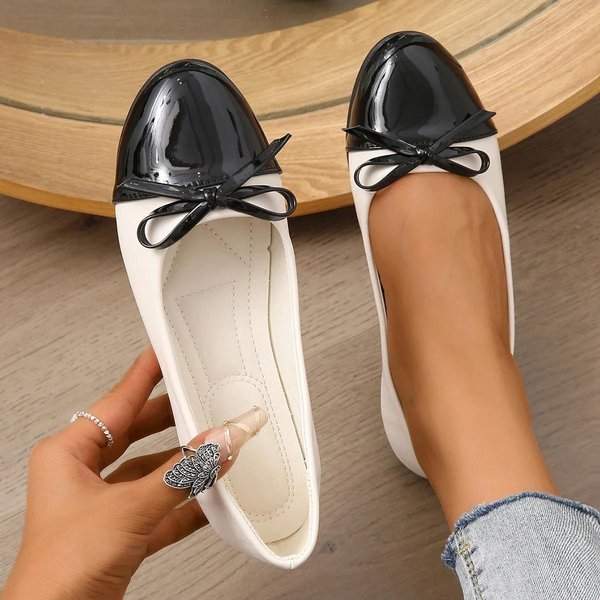 Damskie Baleriny Wiosna Jesień Moda PłAskie Buty Baleriny Damskie Wsuwane Eleganckie Mokasyny Buty Kokardka Codzienne PłAskie Trampki Damskie 39 BeżOwy-image