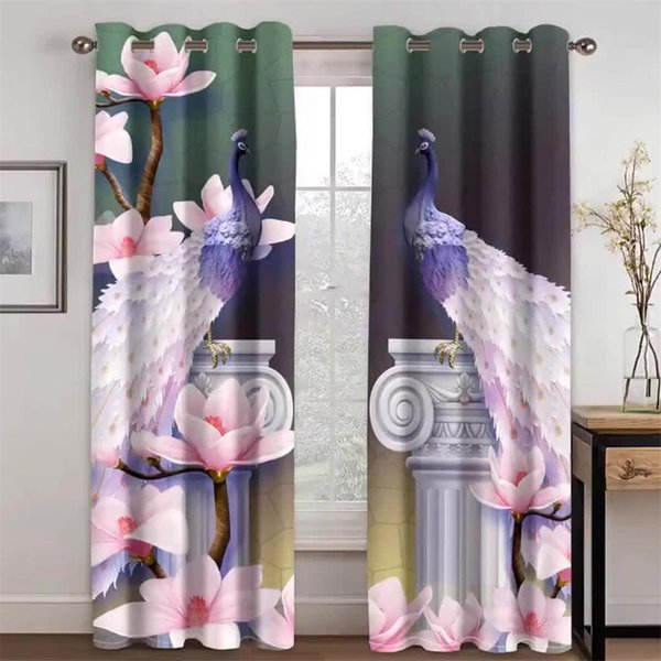 Cortinas Estores Vintage Pavo Real Dorado Animal Flor Para Sala De Estar Dormitorio Infantil BañO Cocina Puerta DecoracióN Hogar 2 Piezas W65X60H(Cm)X2Pcs&Hook-image