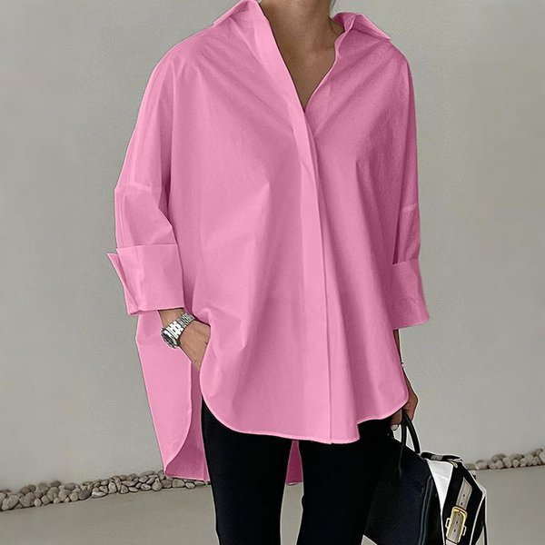 Zanzea Blusa Casual Holgada De Manga Larga Con Cuello Vuelto Para Mujer 4XL Color Rosa-image