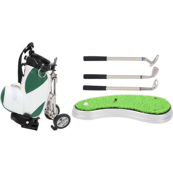 Set De Plumas De Golf De Escritorio 3 BolíGrafos Y Mini Bolsa Bolsa De Pluma De Golf De AleacióN De Zinc Con Baseverde Blanco-image
