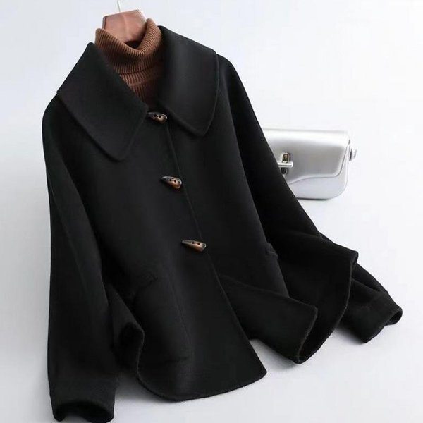 Abrigo De Lana De Doble Cara Para Mujer, Corto, Estilo Coreano, Holgado, Talla Grande, Primavera, OtoñO, Invierno, Abrigo De Lana De Doble Cara Grueso L Black-image