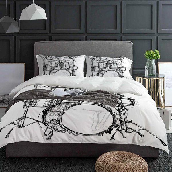 Estante BateríA MúSica Rock Juego De Cama Blanco 3 Piezas Funda NóRdica Funda De Almohada NiñOs Adultos Cubre EdredóN Juego De Cama Doble Textil Para El Hogar EU Single(135X200Cm) Gray-image