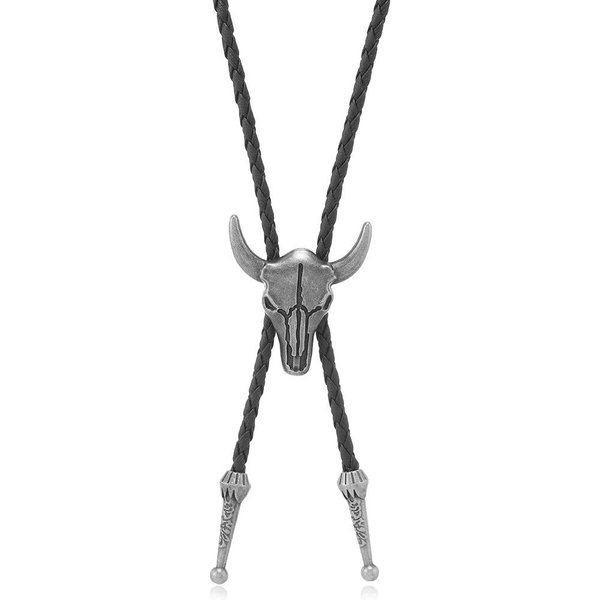 Moda MęSka SkóRzana Naszyjnik Bolo Tie Z GłOwą Krowy BiżUteria Retro Western Kowbojski Prezenty Dla MężCzyzn Krawat MęSkie Akcesoria-image