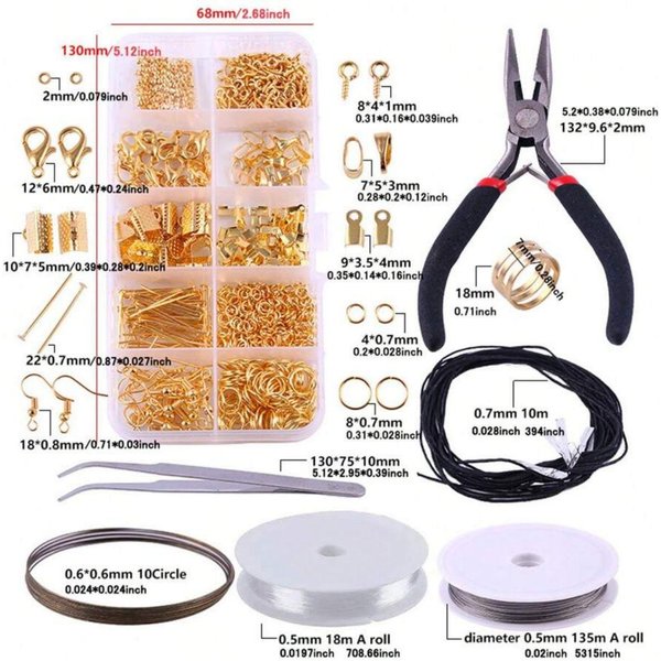 Kit De Inicio Para FabricacióN De JoyeríA De 900 Piezas Pendientes Collar Componentes Cuentas DIY Juego De Herramientas De Pinzas Juego De Herramientas De ReparacióN De JoyeríA JoyeríA-image