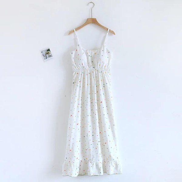 Falda De Dormir De Verano Para Mujer, 100 % AlgodóN Crepé, Con Tirantes Y CojíN En El Pecho, Bonita Y Fina, Para Estar En Casa. M White-image