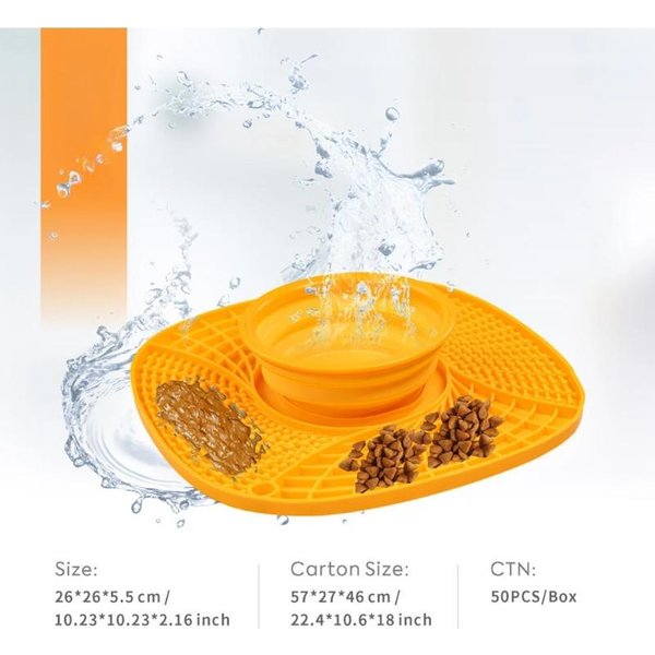 Almohadilla Multifuncional Para Lamer Mascotas Perro Antiahogo Plegable Cuenco Comida Lenta Almohadilla Para Lamer Perro TPR Popular Alfombrilla Para Lamer Comida Lenta Naranja-image