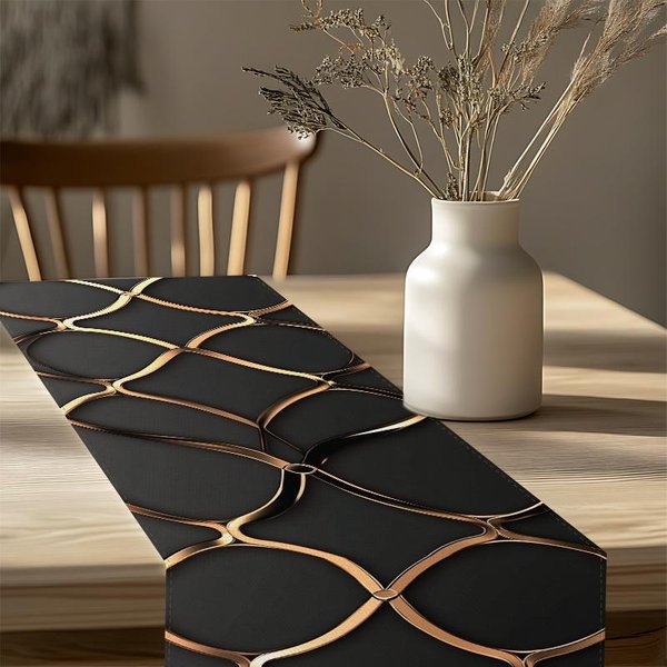 Nowoczesny Luksusowy Czarno-ZłOty Geometryczny WzóR Biegacz Na Stół, Dekoracja StołU Jadalnego 40X140Cm Beige-image