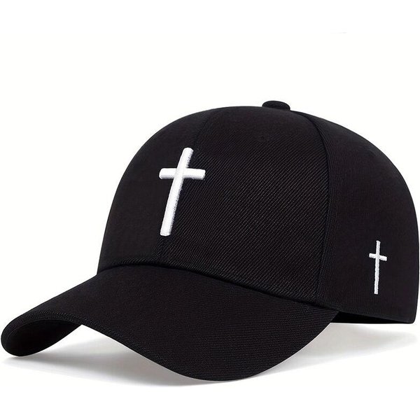 Unisex Czapka Baseballowa Snapback Z Haftem KrzyżYkowym Wiosna I Jesień Outdoor Regulowana Codzienna Czapka Ochrona Przeciw SłOńCu (Black,Adjustable) Czarny-image