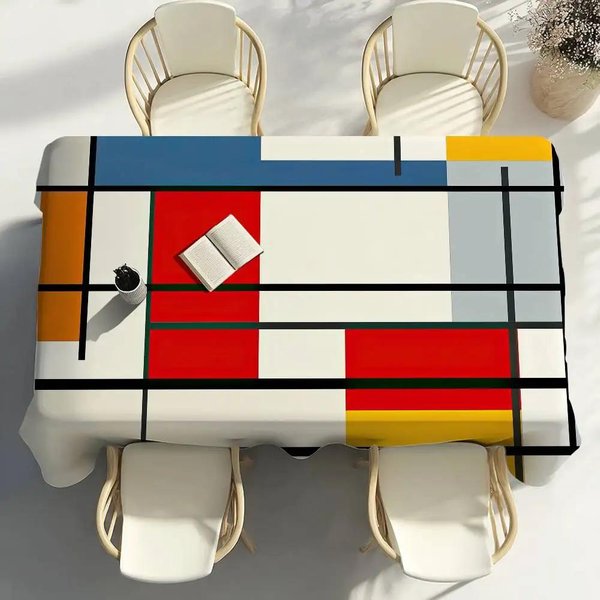 Mantel Con Estampado GeoméTrico Abstracto Mondrian DecoracióN De Fiesta Comedor Cocina Del Hogar Patios Mantel Impermeable Resistente A Las Manchas 100X140Cm-image