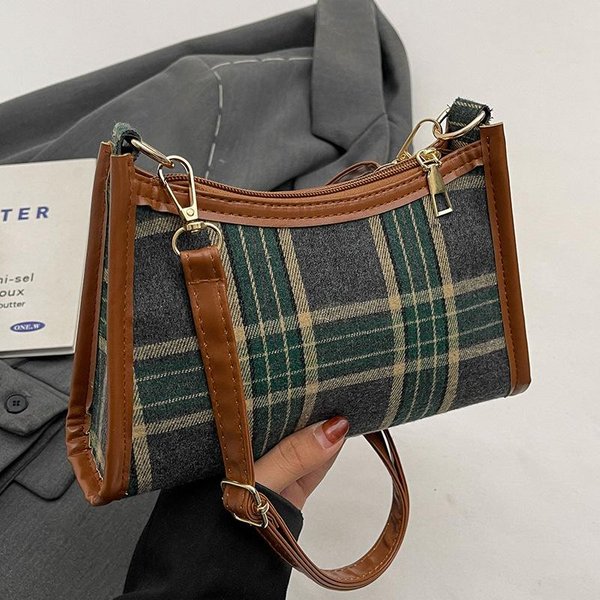 Wysokiej Klasy Wszechstronna Retro I Modna Torba W Kratę Do DojazdóW Dla Kobiet Nowa Prosta Kontrastowa Jednoramienna Torba Crossbody Gray-image