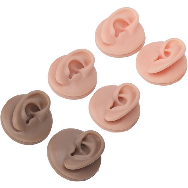 3 Pares De Modelo De Oreja De Silicona Suave Soporte AcríLico Modelo De Oreja Humana Para PráCtica De Piercing Pendiente Beige-image