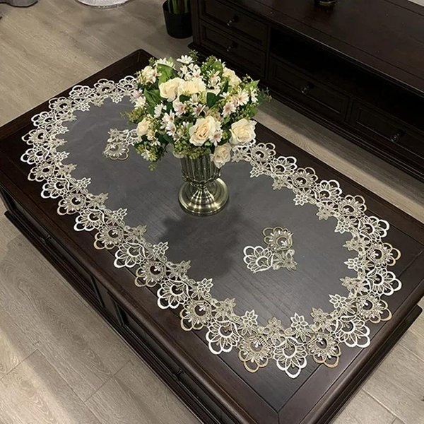 Mantel Ovalado Funda Moderna Para Mesa De Comedor Mantel Bordado Europeo Para Mesa De Té Encaje Fundas Para Mueble De TV Para DecoracióN Del Hogar Hotel 60X120Cm Oval-image