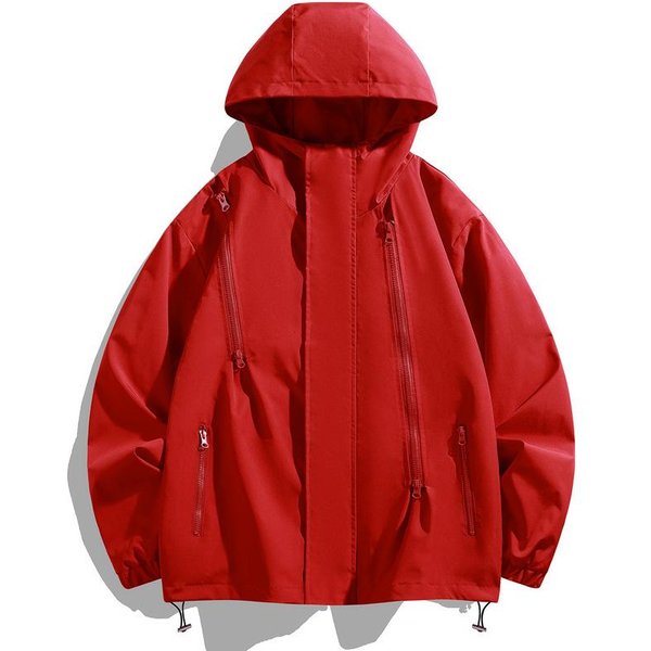Kurtka MęSka Casualowa Wiosna I Jesień Nowy Trend Kurtka MęSka Casualowa Z Kapturem LuźNa Jednokolorowa Top Odzież 4XL Czerwony-image