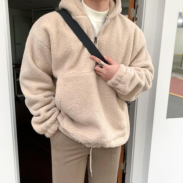Abrigo De Lana De Cordero Y AlgodóN Para Hombre Abrigo De Invierno De Lana De Cordero Estilo Coreano Moderno Acolchado De Terciopelo Grueso Holgado Con Capucha Abrigo De AlgodóN M Gray-image