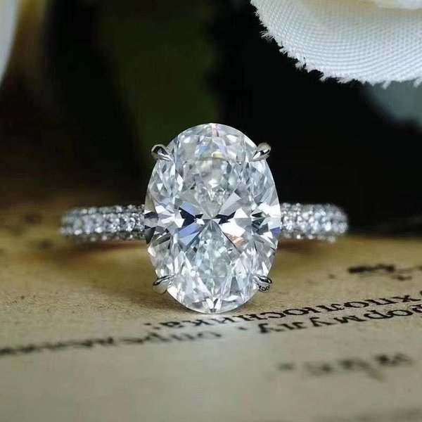 Nowy Srebrny PierśCionek Owalny 4Ct Diament Laboratoryjny ZaręCzynowy ObrąCzka PierśCionki Z DużYm Kamieniem Dla Kobiet BiżUteria ŚLubna Prezent 9-image
