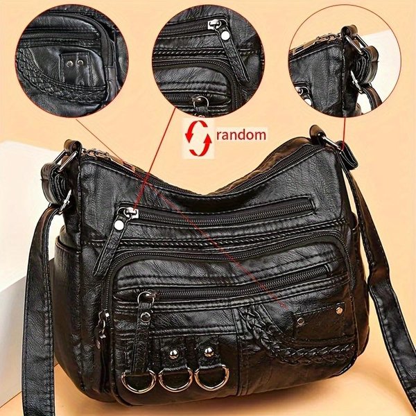 Vintage Torebka Crossbody Pu, Retro Wielowarstwowa Torba Na Ramię, Damska Modna Torebka I Portmonetka, Damska Torba Listonoszka Do Pracy I PodróżY-image