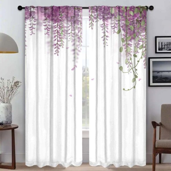 Eleganckie ZasłOny Do Pokoju MałE Kwiaty Do Salonu Dekoracja Na Halloween Przegroda Tiul Do Sypialni ZasłOna ZaciemniająCa ŻAluzje W50Xh70Cmx2Pcs-Cl-image