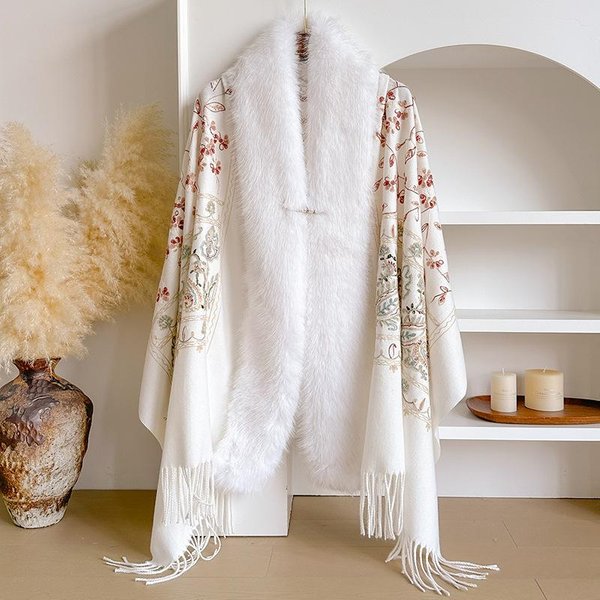 Szaliki Z Haftem Damskie Projektantki Kobiety Zimowy Szalik Pashmina Kwiatowe Bufandas Foulard CiepłE Poncza Szale PodróżNe 55X170Cm Gray-image