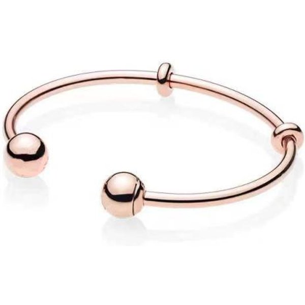 925 Sterling Silver Rose Golden Moments Otwarta I Srebrzysta Bransoletka Z łAńCuszkiem W KształCie WężA Otwarta BiałA Cyrkonowa Otwarta Bransoletka 16Cm-image