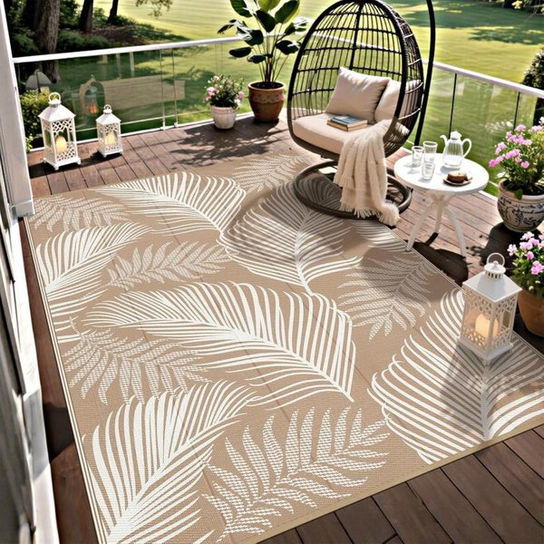 Boho Tropikalny Liść Palmy Dywan ZewnęTrzny AntypośLizgowy Zmywalny Mata Dywanik Na Taras OgróD Balkon WystróJ Domu 50X80Cm 20X31Inch White-image