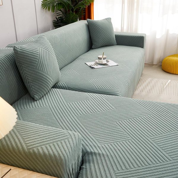 Fundas De Sofá EláSticas De Jacquard, De Color Liso, A Prueba De Polvo, En Forma De L, Para Sala De Estar, Oficina 1 Seater (90-140Cm)-image