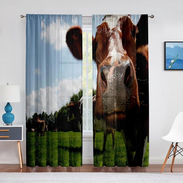 Cortinas De Tul De Pradera De Pasto De Vaca Lechera Para Decoraciones De Sala De Estar Dormitorio Cortinas De Ventana Voile Transparente Cortinas Para Fiestas 1 PCS W100Xh250Cm&Grommet Top-image