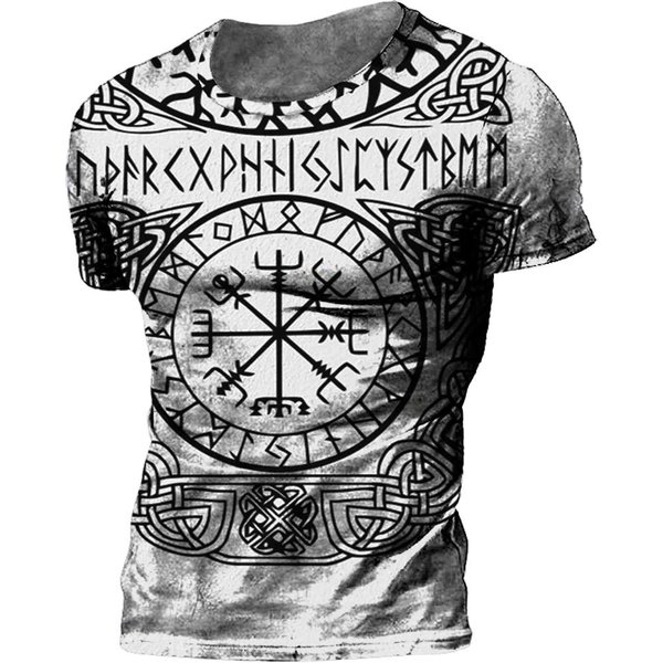Camiseta Vintage Para Hombre, Camisetas Con Estampado Vikingo En 3D, Camisetas De Verano, Camisetas Holgadas Informales, Ropa Para Hombre, Sudadera De Calle Hip Hop Con Cuello Redondo 2XL Black-image