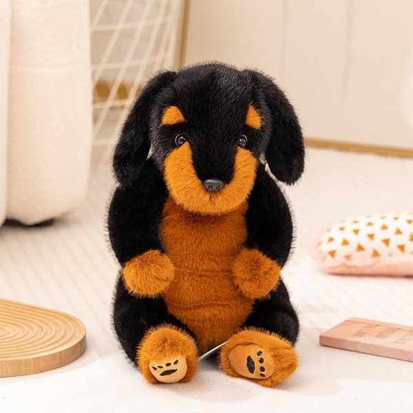 Pluszowa Zabawka Pies Rottweiler 45 Cm Wypchany Czarno-BrąZowy Szczeniak SiedząCy KreskóWkowe ZwierząTko Lalka Jak Prawdziwy Pluszak Towarzysz Do Spania Prezent 45Cm-image