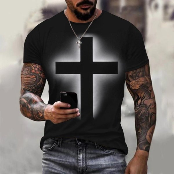 Letnie Koszulki Z Nadrukiem 3D Z KrzyżEm Jezusa Chrystusa Streetwear MęSkie Harajuku Casual Oversized Koszulka Z KróTkim RęKawem Koszulki Topy Odzież XL-image